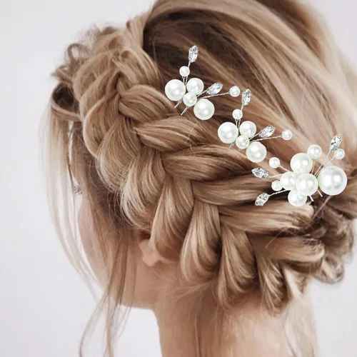 Miniatura 3 de REDANHA 4 horquillas de pelo de perlas para mujeres y niñas para peinados de boda, incluyendo 2 estilos más grandes y 2 estilos más pequeños