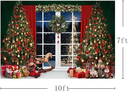 Miniatura 5 de AIBIIN Telón de fondo de Navidad de invierno de 10 x 7 pies para fotografía, árbol de Navidad, ventana, noche, Papá Noel, nieve, fondo para niños