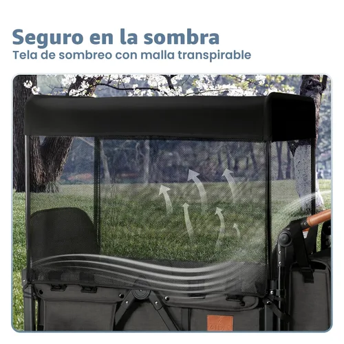 Miniatura 7 de ZTDM - Cochecito estilo carrito para 2 niños, asiento alto y arnés de 5 puntos, carrito todoterreno plegable para niño pequeño con toldo