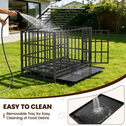 Miniatura 5 de Jaula para Perros Indestructible de Servicio Pesado de 38 pulgadas con Bandejas Removibles, Puerta Doble a Prueba de Escape para Perros con Alta