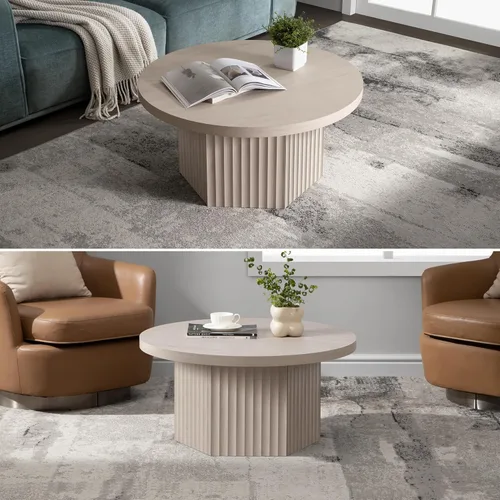 Miniatura 7 de SICOTAS Mesa de centro redonda para sala de estar, mesa de centro acanalada moderna de 32 pulgadas con almacenamiento, mesa de comedor de té