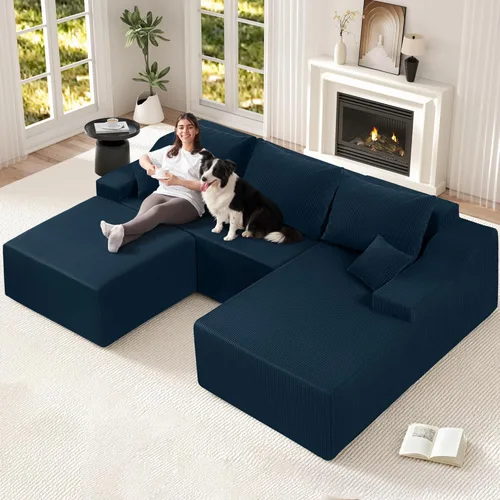Miniatura 28 de HABUTWAY Sofá modular modular de 101 pulgadas con asiento profundo, moderno sofá convertible en forma de L, sofá tapizado con diván para sala