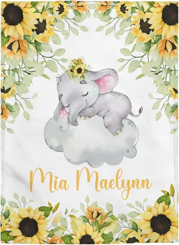 Mantas de bebé personalizadas para niñas, mantas personalizadas, manta de elefante floral, niña, recién nacido, vellón, sherpa, tamaño King