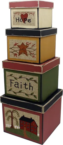 Miniatura 2 de CVHOMEDECO. Square Primitives - Juego de 4 cajas de cartón coleccionables vintage Hope Faith Star House (8 x 8 x 7 pulgadas de alto)