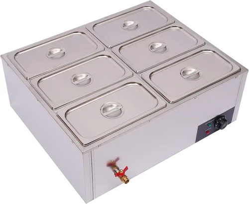 Miniatura 11 de Calentador eléctrico comercial de alimentos de 17.9 cuartos de galón, mesa de vapor de 4 sartenes, encimera de buffet Bain Marie de acero inoxidable