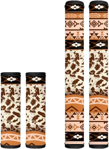 Miniatura 2 de Juego de 4 fundas para manijas de microondas con diseño de rayas de vaca tribal, azteca, decoración de cocina, antideslizantes, a prueba