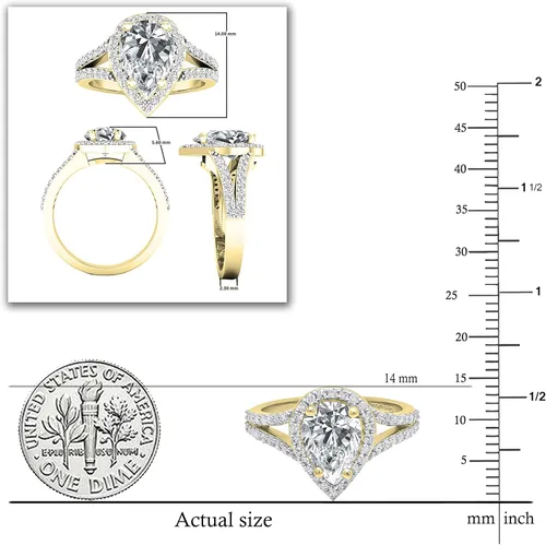 Miniatura 68 de Dazzlingrock Collection Anillo de compromiso con forma de lágrima y diamante blanco natural redondo de 0.45 quilates con halo de diamantes blancos
