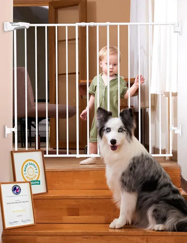 Miniatura 17 de Babelio Puerta de bebé para escaleras, cocina y puertas, sin barra inferior, operación con una sola mano, cierre automático, montaje de hardware