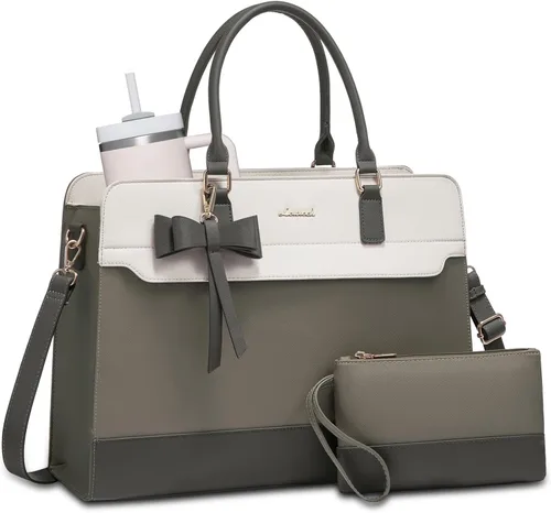 Miniatura 14 de LOVEVOOK Bolso para laptop de mano para mujer, bolso de trabajo de cuero, bolso de negocios impermeable para profesora, bolso de mano grande
