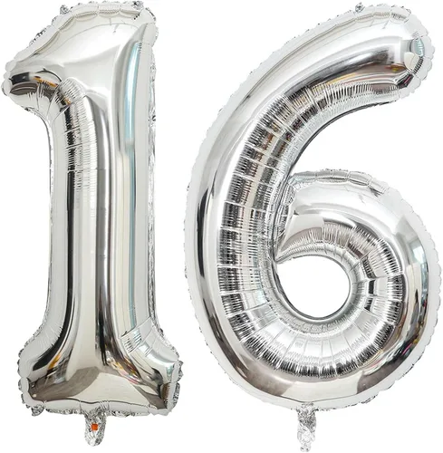 Miniatura 8 de Globo negro de 40 pulgadas con el número 16, 61 de gran tamaño, de papel de aluminio de Mylar gigante, globos negros de helio para fiesta