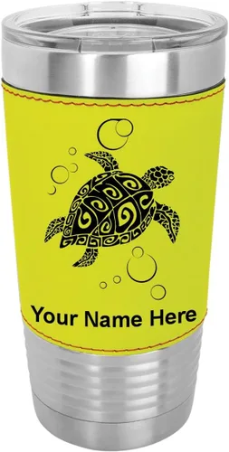 Miniatura 17 de LaserGram Vaso aislado al vacío de 20 onzas, tortuga marina hawaiana, grabado personalizado incluido (piel sintética, estilo béisbol)