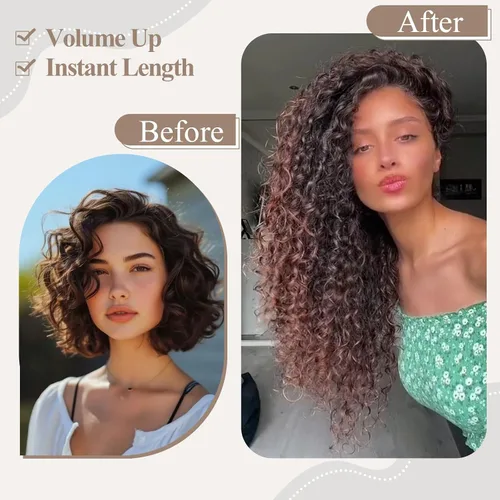 Miniatura 4 de Extensión de cabello humano con clip de onda profunda de 24 pulgadas, postizo de doble trama, sintético para mujeres, extensiones de cabello grueso