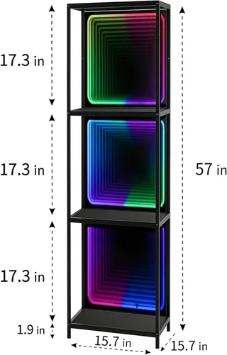 Miniatura 2 de FUSLITE Armario de almacenamiento de 3 niveles con luz LED de espejo infinito, vitrina RGBW con temperatura de color ajustable para dormitorio