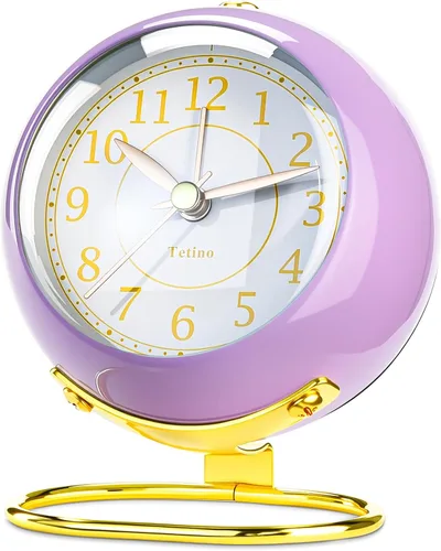 Miniatura 12 de Tetino Relojes despertadores analógicos, retroiluminación retro, bonito diseño simple, pequeño reloj de escritorio con luz nocturna, silencioso sin