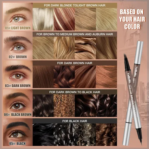 Miniatura 5 de Bolígrafo 4D de doble punta para cejas, punta de pincel similar al cabello, tinte impermeable para cejas con punta suave, disponible en 5