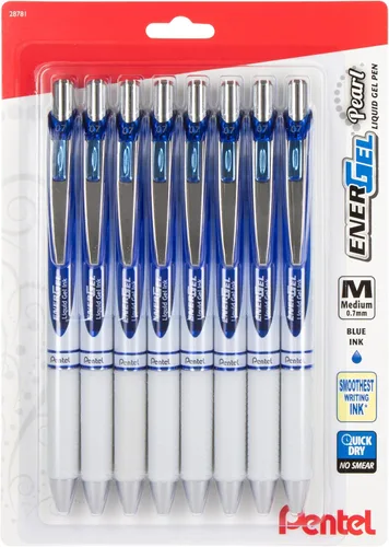 Pentel EnerGel Pearl Bolígrafo de gel líquido retráctil, 0.028 in, línea media, tinta azul, paquete de 8 (BL77PWBP8C)