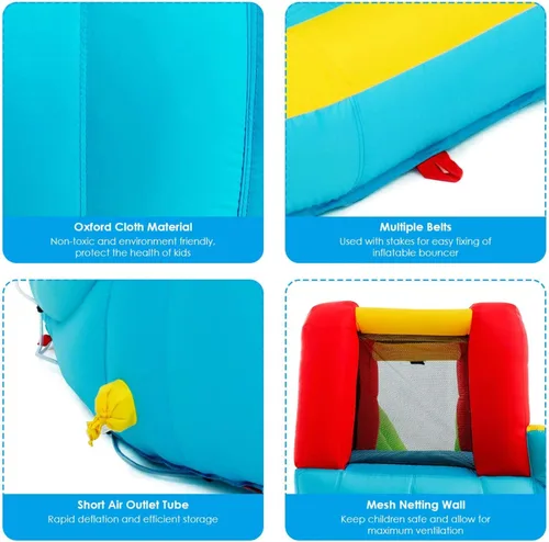 Miniatura 7 de BOUNTECH - Juego inflable 7 en 1, con tobogán acuático, pared de escalada, cañones de agua, aro de baloncesto, alberca poco profunda, incluye bolsa