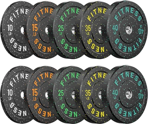 Miniatura 11 de Papababe Placas de peso, juego de placas de pesas de 2 pulgadas, placas de peso de goma protectoras para el suelo, placas de parachoques de 10 a 600