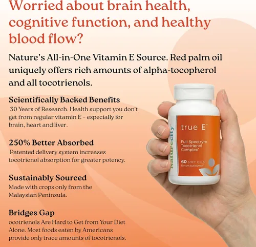 Miniatura 3 de NatureCity True-E - Suplemento de vitamina E de tocotrienoles de espectro completo y alfa tocoferol natural Tocotrienoles de vitamina E