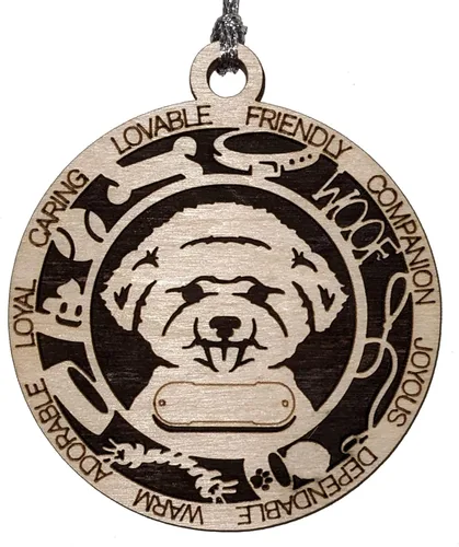 Miniatura 94 de Adorno de Navidad personalizado de madera para perro de 3 pulgadas, nombre y texto personalizables, hecho a mano en Estados Unidos, diseño de corte