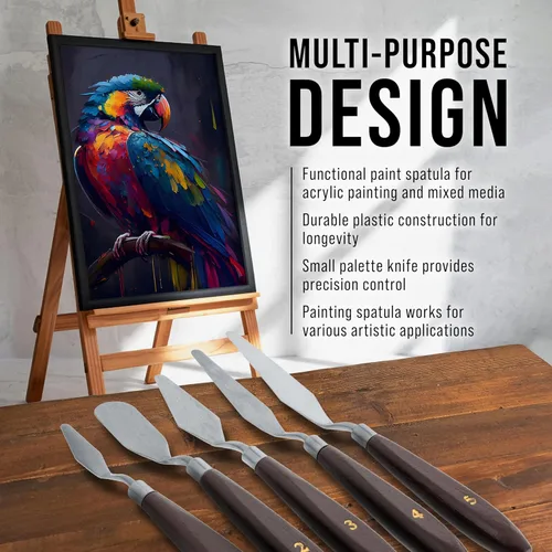 Miniatura 4 de U.S. Art Supply Juego de 5 cuchillos de paleta de acero inoxidable para pintura acrílica, herramientas de espátula de pintura para óleo, arte