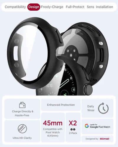 Miniatura 3 de Miimall - Juego de 2 fundas con protector de pantalla para Google Pixel Watch 4 de 1.772 pulgadas, antiarañazos, sensible de alta definición