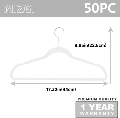 Miniatura 6 de MIZGI - Ganchos de terciopelo prémium (paquete de 50 unidades), de alta resistencia, antideslizantes, color blanco con garfio cromado; ganchos
