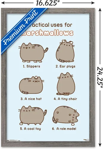 Miniatura 3 de Trends International Pusheen - Póster de pared de malvavisco, 14.725 x 22.375 pulgadas, versión enmarcada de madera de granero