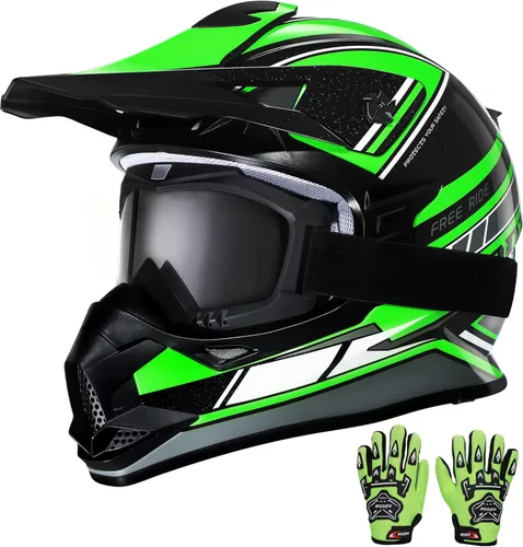 Miniatura 12 de Casco de motocross para niños, casco de motocross para niños, casco de motocross para todoterreno, UTV, BMX, casco de motocicleta con guantes