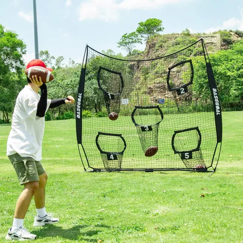 Miniatura 2 de BaseGoal Redes de Fútbol Americano para Lanzamiento, Objetivo de Fútbol Americano, Equipo de Entrenamiento de Quarterback con 5 Bolsillos Objetivo
