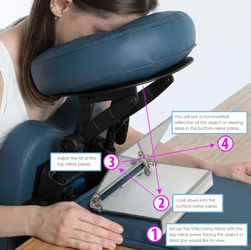 Miniatura 3 de EARTHLITE Espejo de cara hacia abajo ajustable - Soporta vitrectomía, desprendimiento de retina y recuperación de agujero macular, plateado, estándar