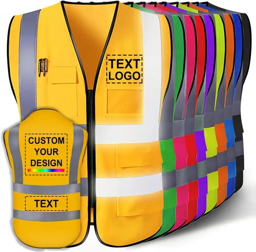 Miniatura 10 de Chaleco de seguridad personalizado para hombres con logotipo, chaleco de seguridad reflectante de alta visibilidad personalizable con bolsillos