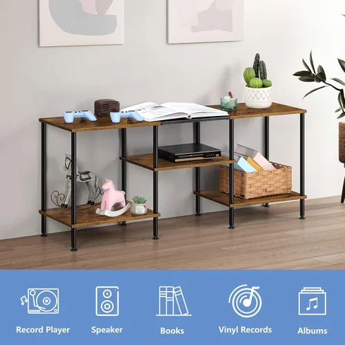 Miniatura 4 de OYEAL Soporte de TV para TV de 50 pulgadas, soporte de TV rústico para dormitorio con estantes de almacenamiento, centro de entretenimiento pequeño