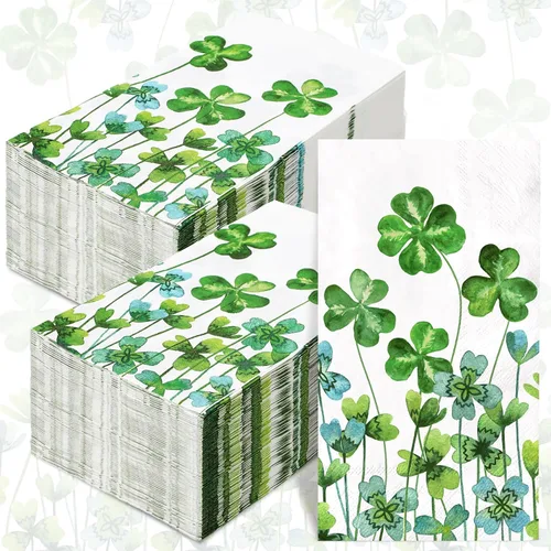 80 servilletas desechables para invitados del día de San Patricio, servilletas de papel de trébol verde de la suerte, toallas de mano para fiesta