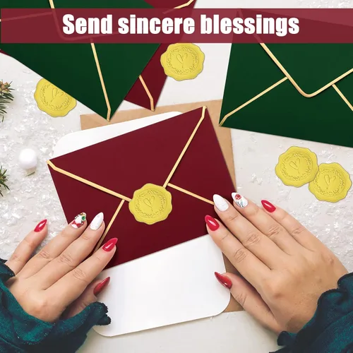 Miniatura 7 de 50 piezas de sobres A7 5 x 7 sobres para tarjetas con solapa en V y borde dorado para tarjetas de invitación de boda, graduación, baby shower, Verde