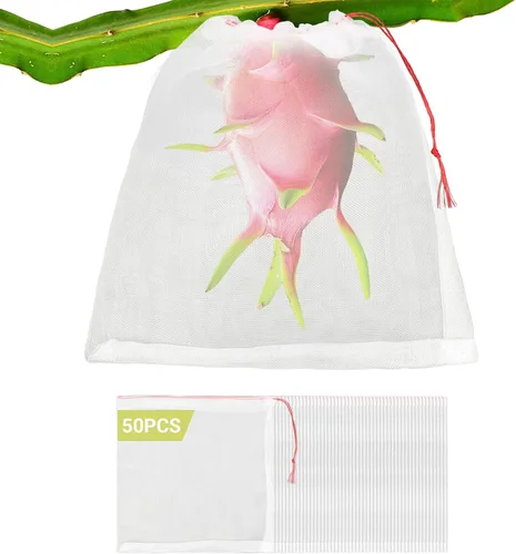 Miniatura 14 de Bolsas protectoras de frutas de malla, 50 bolsas de frutas grandes de 14 x 21 pulgadas para árboles frutales, bolsa de malla duradera para jardín