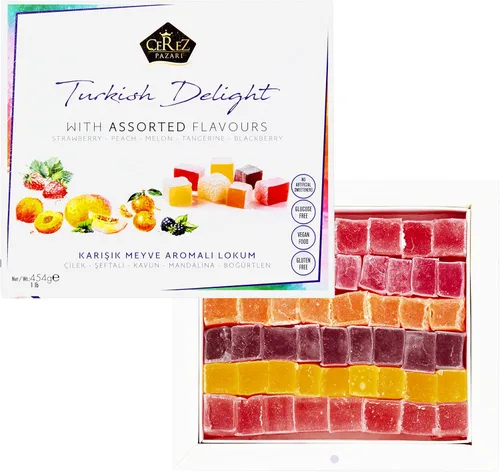 Miniatura 2 de Cerez Pazari - Delicia turca con sabores de fresa, melocotón, melón, mandarina, mora, Mezcla de sabores, Caja de regalo con aperitivos gourmet