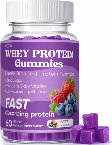 Miniatura 9 de Gomitas de proteínas, 5.08 oz de proteína por botella, cero azúcar, bajas en calorías, proteína para vitalidad diaria, sin culpa y fácil de Rojo