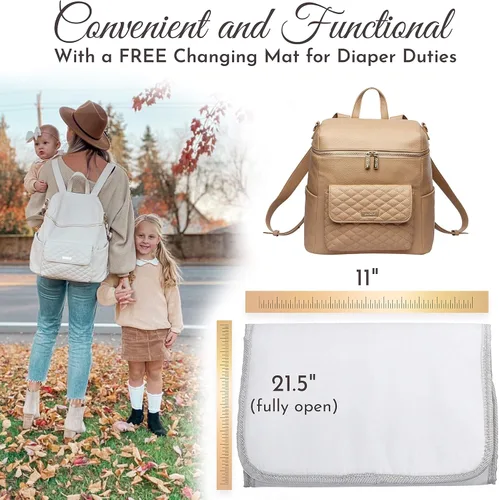 Miniatura 6 de Luli Bebe - Mochila grande para pañales de piel vegana moderna de diseñador con estilo para mamá, multiusos, espaciosa, con cambiador (marrón late)