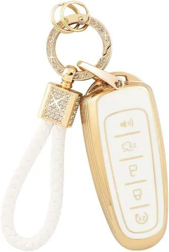 Miniatura 10 de PIFOOG Cubierta de llavero de TPU Llavero Bling Blanco Borde Oro Grande