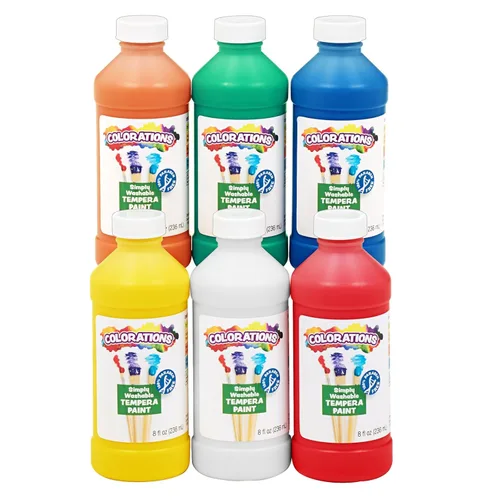 Colorations Pintura de témpera lavable sin parabenos para niños, botellas de 8 onzas, juego de 6 colores primarios, no tóxica y fabricada en los
