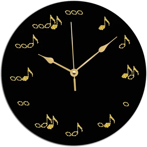 ArogGeld The One of A Kind - Reloj de pared decorativo con notas musicales, funciona con pilas, reloj silencioso con notas doradas para pared, para