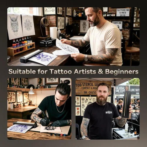 Miniatura 8 de TATTMUSE Kit de impresora de plantillas de tatuaje para principiantes, impresora térmica portátil de tatuajes para artistas, impresora de plantillas
