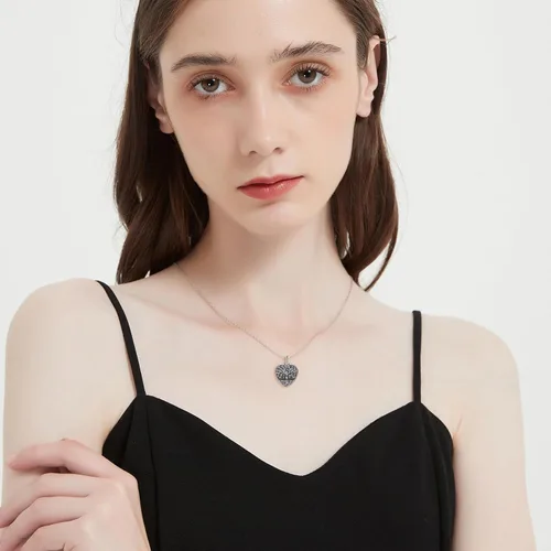 Miniatura 169 de Collar con colgante de urna de cenizas de cremación y árbol de la vida para mujer, plata de ley US1