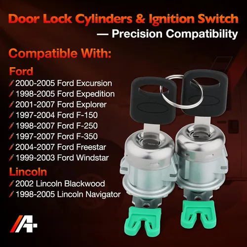 Miniatura 2 de Juego de cilindros de cerradura de puerta y llave de encendido con llaves, compatible con vehículos Ford F150/250/350 de 1990-1995, E150/250/350
