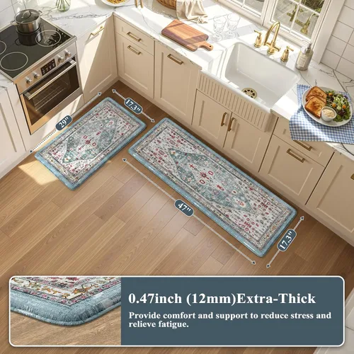 Miniatura 2 de Collive Alfombras y Tapetes Boho para Cocina 2 PIEZAS Alfombra Antifatiga Acolchada, Juego de 2 Alfombras de Cocina Impermeables Antideslizantes