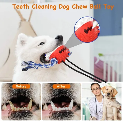 Miniatura 5 de Juguete para perros con ventosa para masticadores agresivos, bola de cuerda para perro, juguete interactivo de tira y afloja, juguete de tira