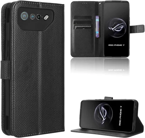 Funda de piel sintética compatible con Asus ROG Phone 7, funda de piel sintética compatible con Asus ROG Phone 7 Ultimate, color negro