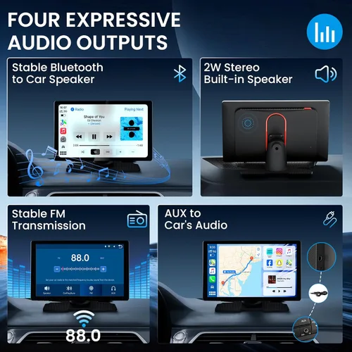 Miniatura 6 de TECXERLLON Pantalla inalámbrica CarPlay de 9.0 pulgadas para automóvil, pantalla Android Auto para automóvil con cámara de respaldo, pantalla táctil