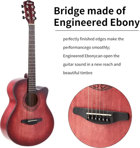 Miniatura 6 de Kit de guitarra acústica de 40 pulgadas con tapa de abeto sólido de alta calidad, con bolsa de concierto, soporte de guitarra, afinador, correa